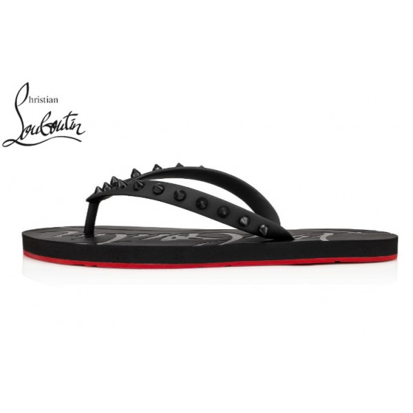 Cheap Christian Louboutin Flip Donna Flat Sandals shoes - BLACK RUBBER, Louboutin UK