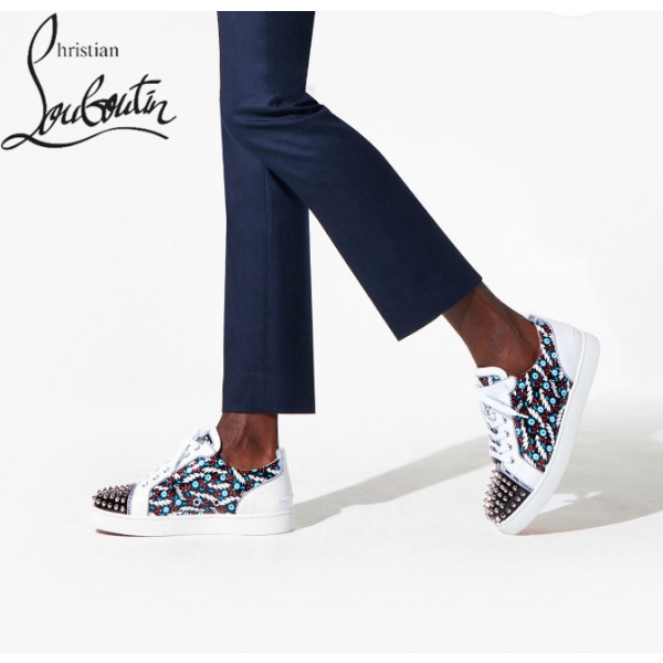 Cheap Louboutin Louis Junior Spikes Orlato Low shoes - BLACK/WHITE CREATIVE LEATHER, Louboutin sale