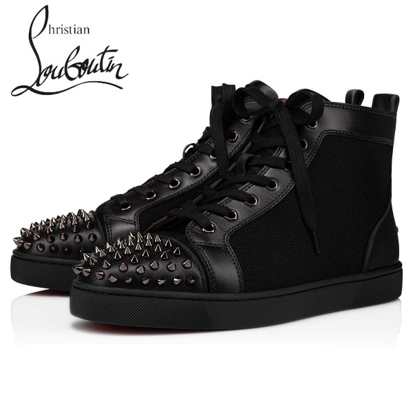 Christian Louboutin UK Lou Spikes Flat High Tops - BLACK CALF sale, Louboutin UK shoes online