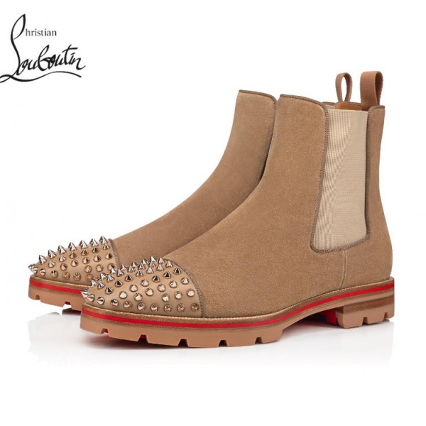 Christian Louboutin Melon Spikes Ankle Boots shoes - BROWN VEAU VELOURS, Christian Louboutin UK