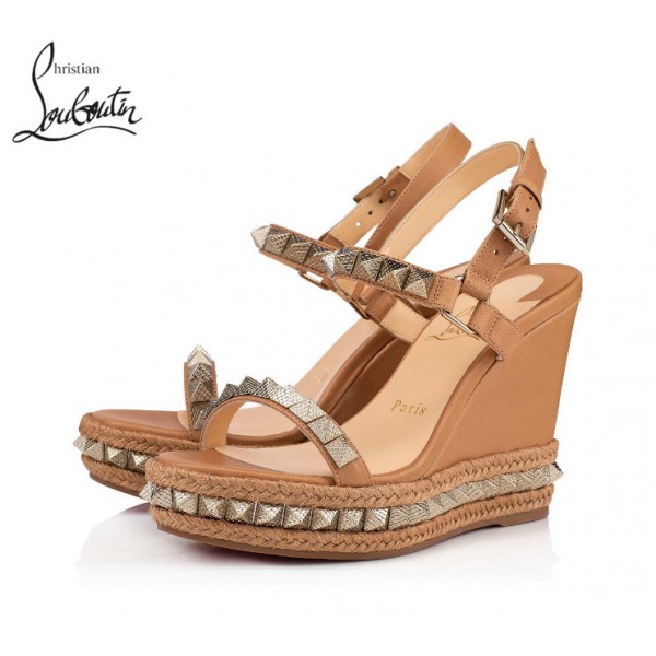 Discount Christian Louboutin Pyraclou Wedges shoes - BEIGE CALF ...