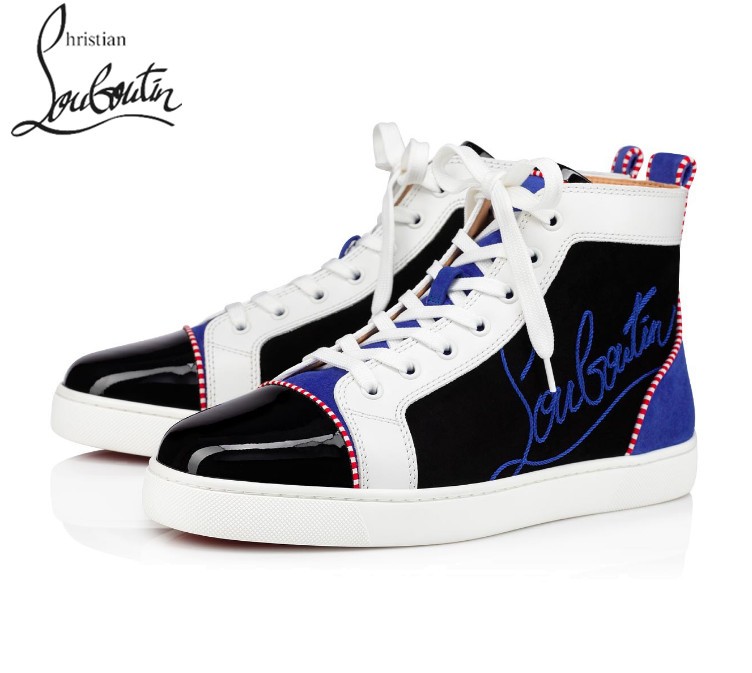 Navy blue louboutin sneakers clearance