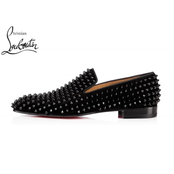 Cheap Christian Louboutin Dandelion Spikes Loafers shoes BLACK VELOURS, Louboutin UK sale